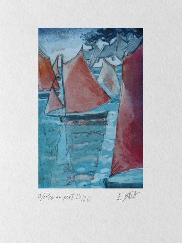 Voiles au port - 10x15cm (aquatinte)
